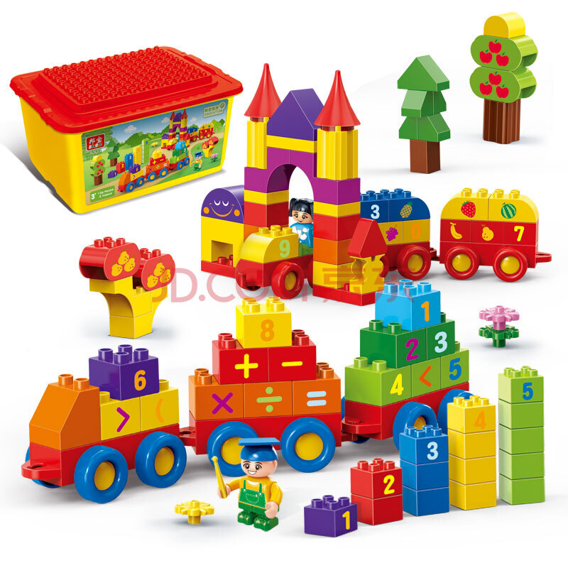 邦宝大颗粒启蒙早教幼儿童积木拼插玩具桶装 136颗粒数学基础认知火车