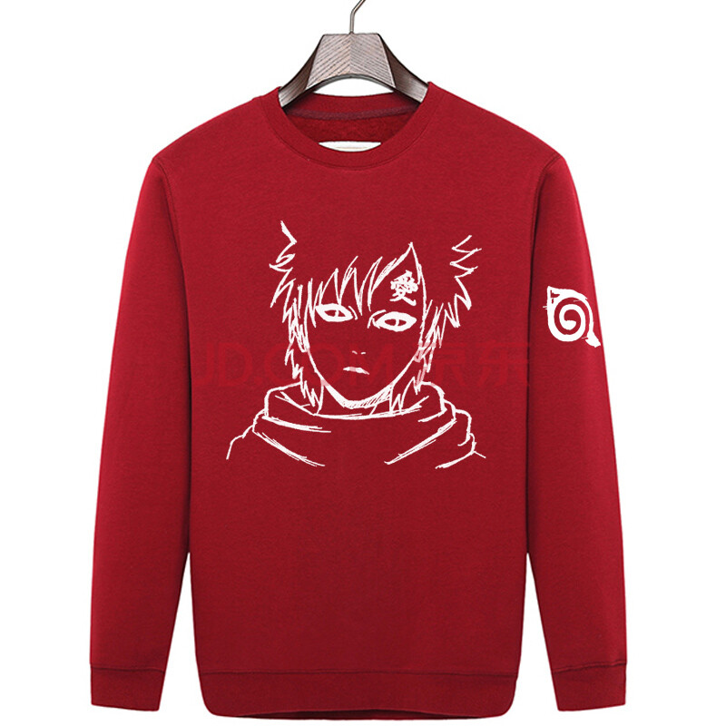 火影忍者长袖外套火影我爱罗卫衣男外套休闲时尚加绒衣服 酒红色 m