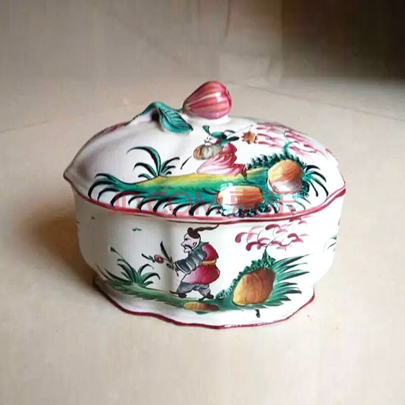 1950年代英国陶糖盖盅仿中国人物彩绘画工