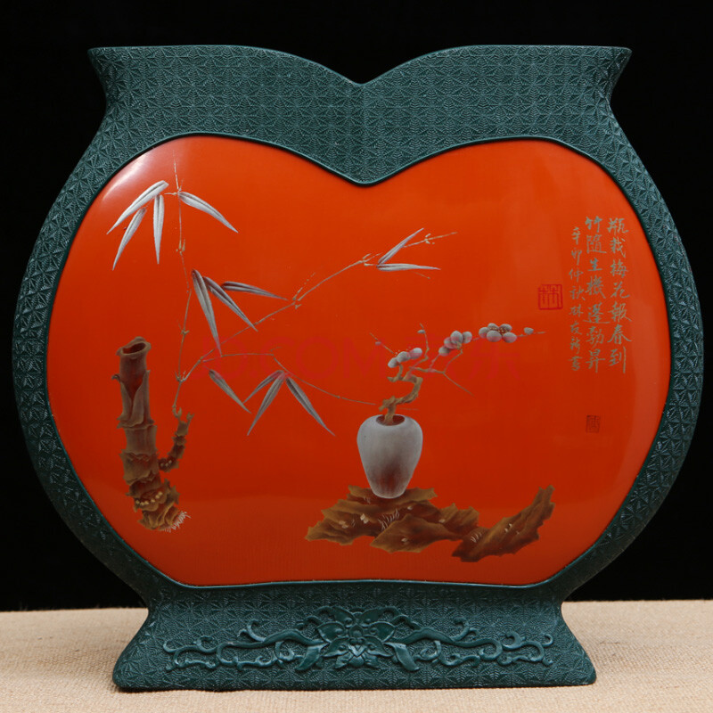 福建省漆艺专家 林友新作品【梅瓶石竹】福建工美权威认证-珍品拍卖