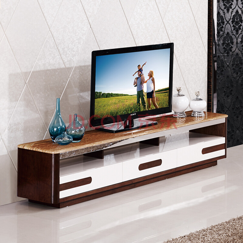 潘神 现代客厅简约风格电视柜 钢琴烤漆工艺大理石桌面实木贴皮电视柜