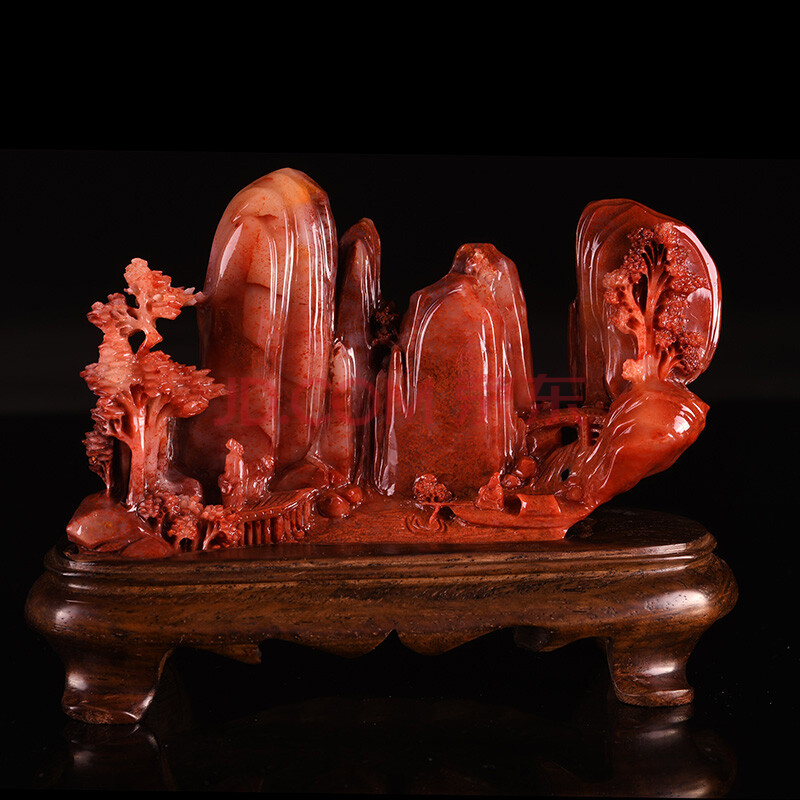 寿山全桃花冻《大好河山》天然寿山石高山桃花冻石全手工结晶