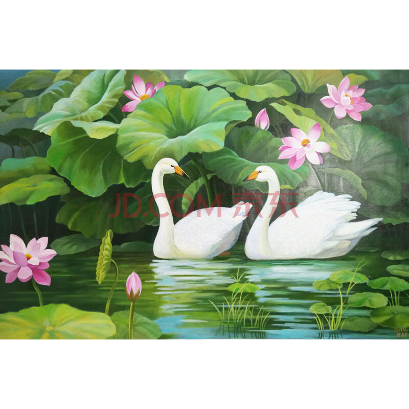 朝鲜油画 2017年 一级画家 林秀成 《两只天鹅》