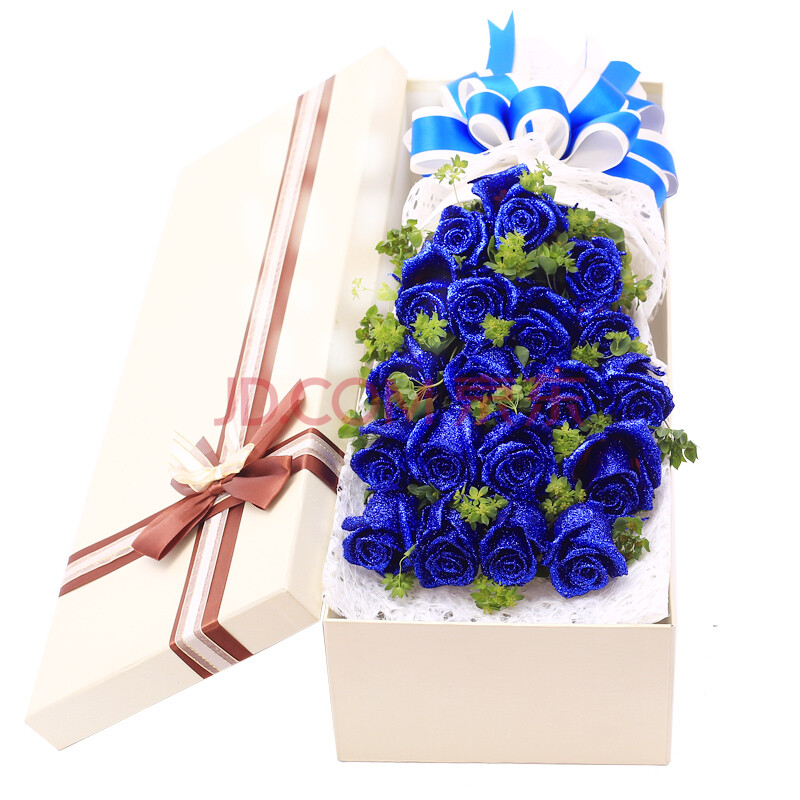 生日鲜花 33朵红玫瑰花束送女友全国花店送花同城配送 19朵蓝玫瑰礼盒