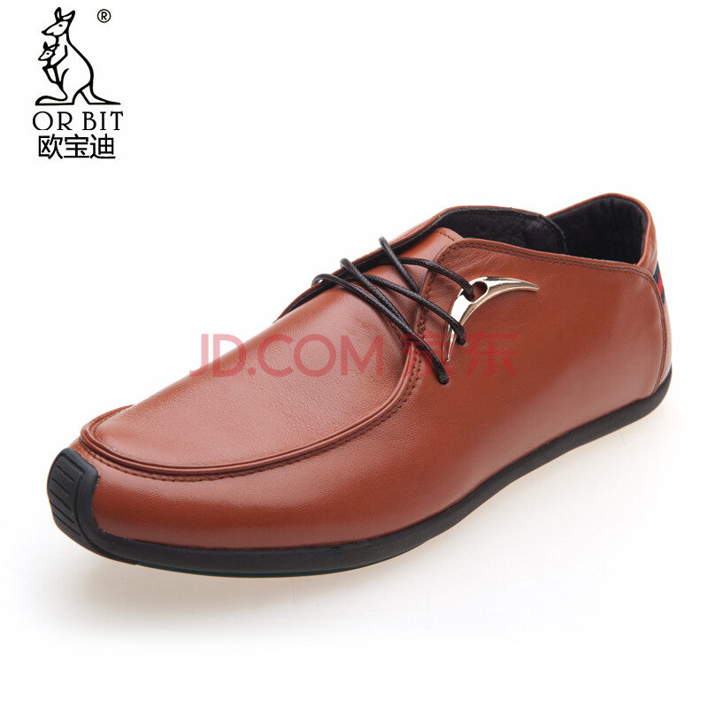 欧宝迪法国袋鼠皮鞋软面皮男秋季新款男鞋真皮皮鞋男头层牛皮系带单鞋