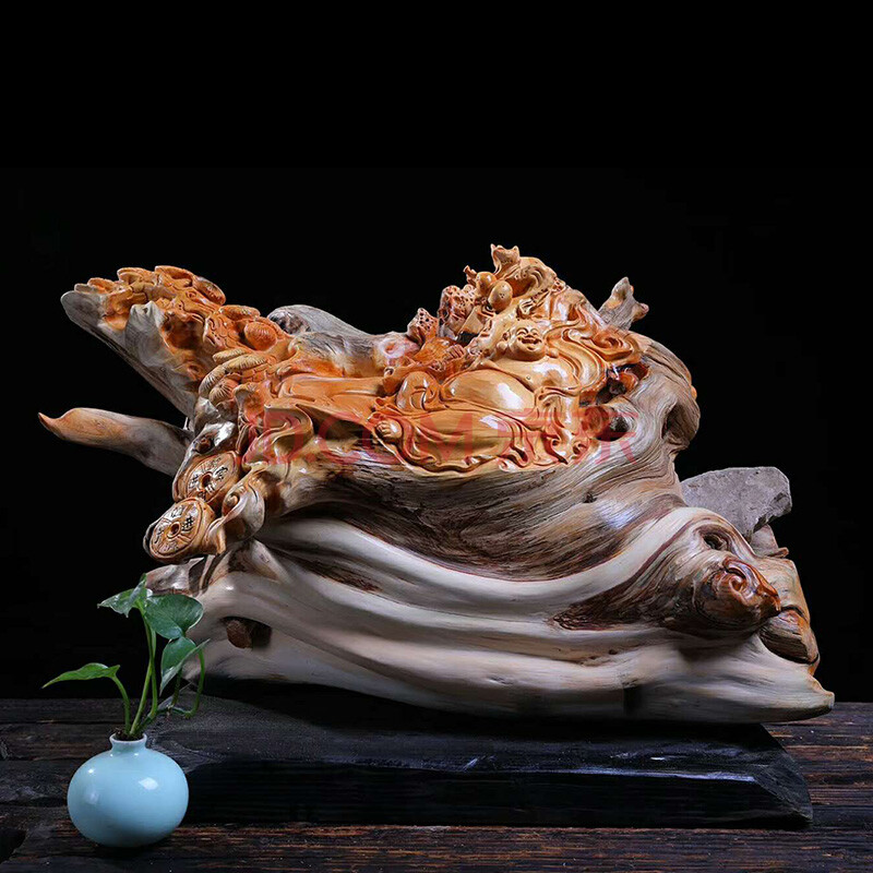 太行崖柏陈化料天然抱石招财弥勒摆件55-32-37cm 35斤