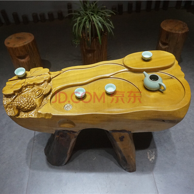 緬甸金絲楠木全接金蟾進寶茶桌擺件95-42-55cm 72kg(不包含椅,凳)