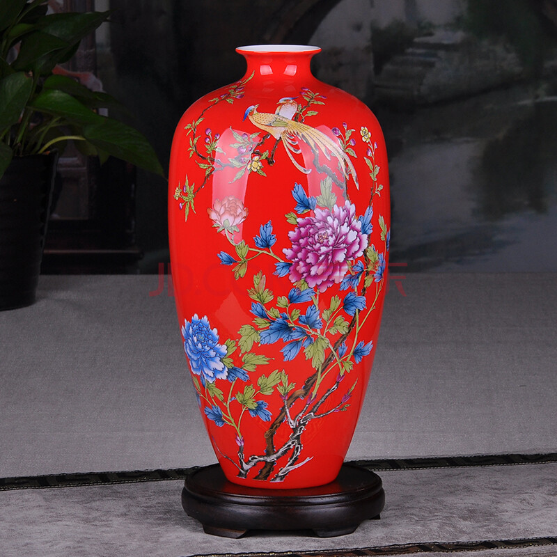 当代珐琅 中国红地 《福寿延绵》梅瓶 一代宗师 省工艺美术大师 张震