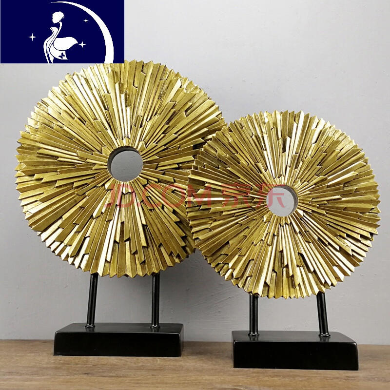 艺术摆件客厅装饰品创意新中式美式玄关电视柜摆设 仿古金色两件套