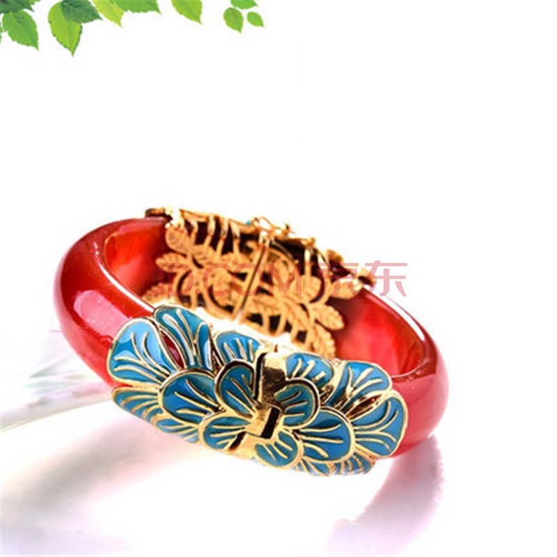 玉阁楼 玛瑙玉镯镂空景泰蓝925银镶嵌玉髓手镯女士玉镯子 红色b款
