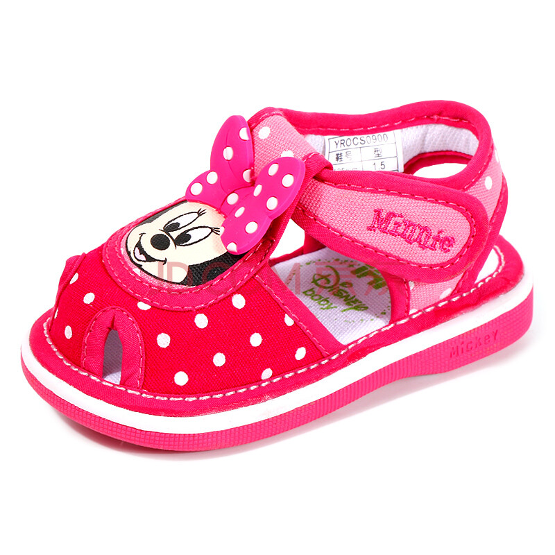 叫鞋女童学步鞋2016夏季新款1-4岁小女孩包头凉鞋 桃红cs0900(叫叫鞋)