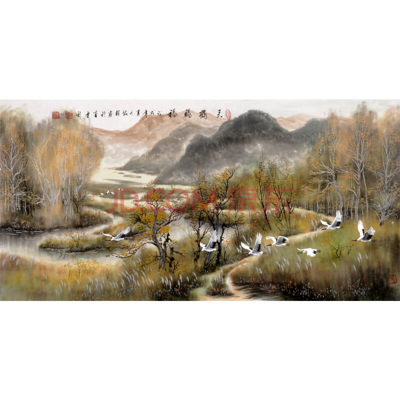 作品合影 广西西林画院院士 实力派画家 周佑林《天鹤赐福》