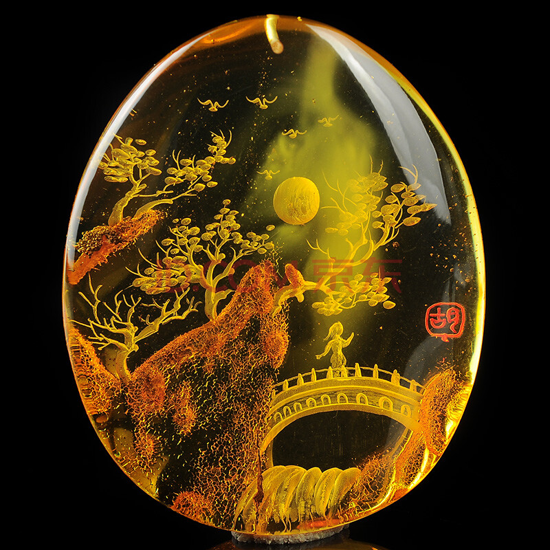 88克【天桥金路--大师作品】收藏级阴雕琥珀挂件【飞通发珠宝】