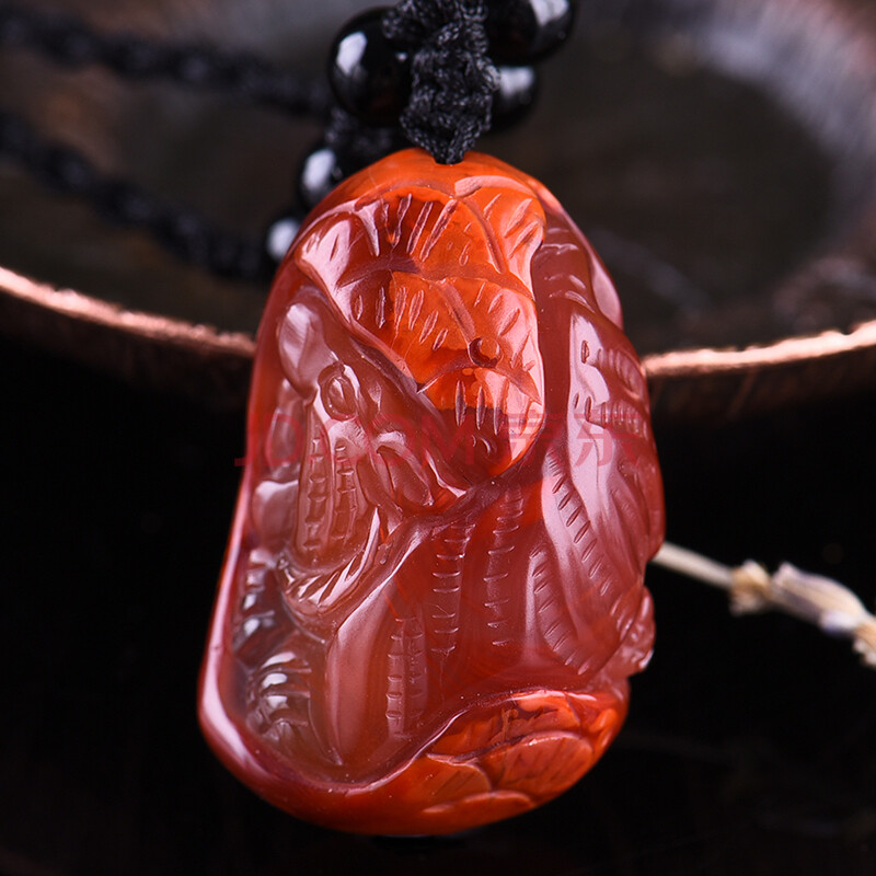 苏工雕刻 火焰红南红老虎挂坠 34*24*16mm19.18g(含链)