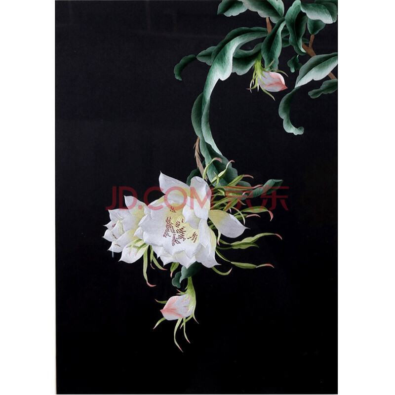 纯手工刺绣昙花 大师刺绣装饰画 特色工艺品苏绣礼品