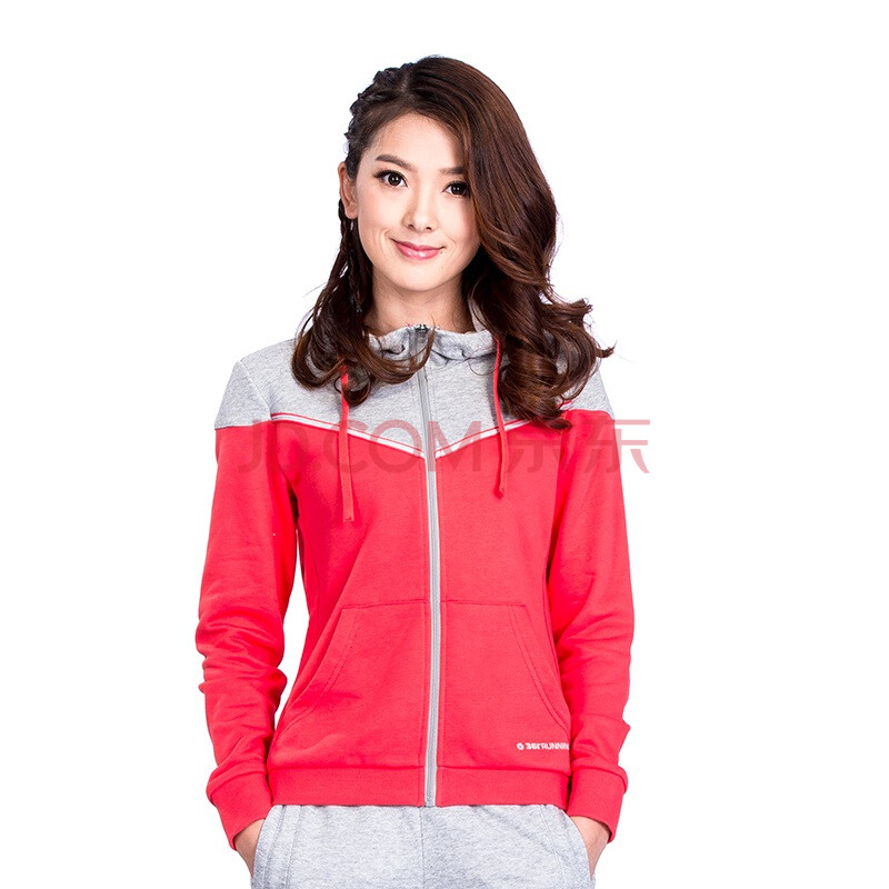 361度女装跑步外套春季新款连帽上衣开襟女士卫衣运动服561532604 浅