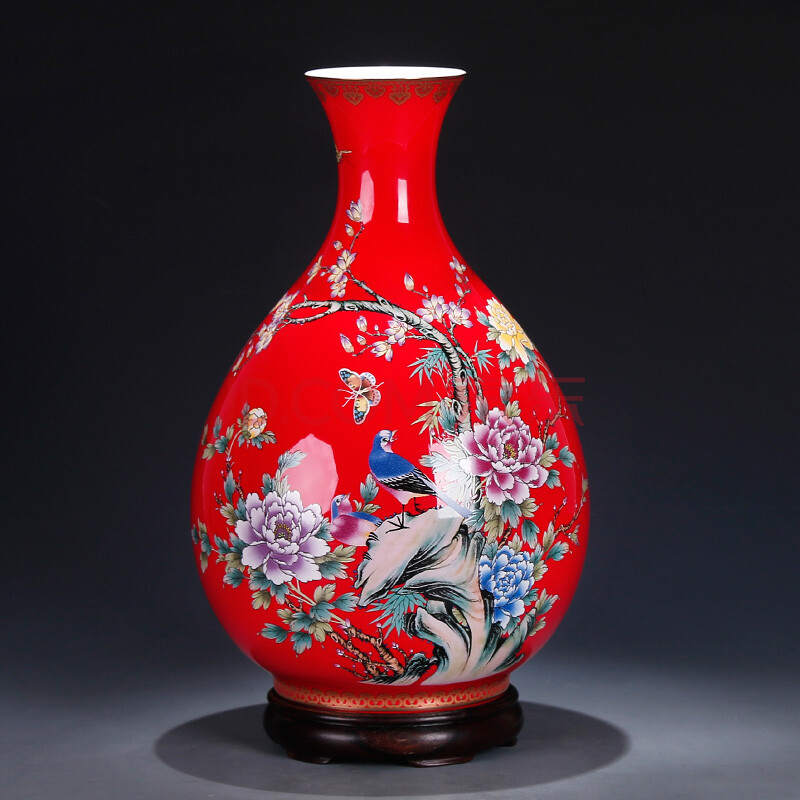 一代宗师 湖南省陶瓷艺术大师 张震作品 玉壶春 红色 新锦上添花