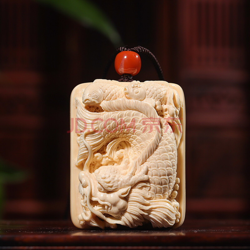 【鱼化龙】天然西伯利亚猛犸牙 大师手雕鱼化龙挂牌挂件