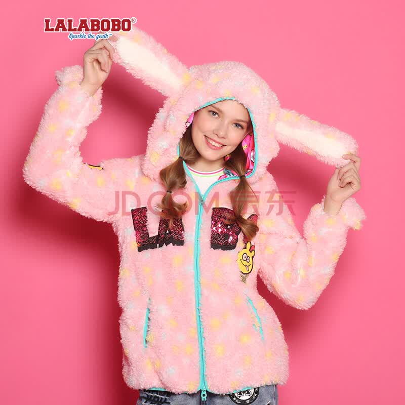 lalabobo 拉拉波波 2015年秋冬新款女装彩色兔子毛绒外套 桃粉色 l