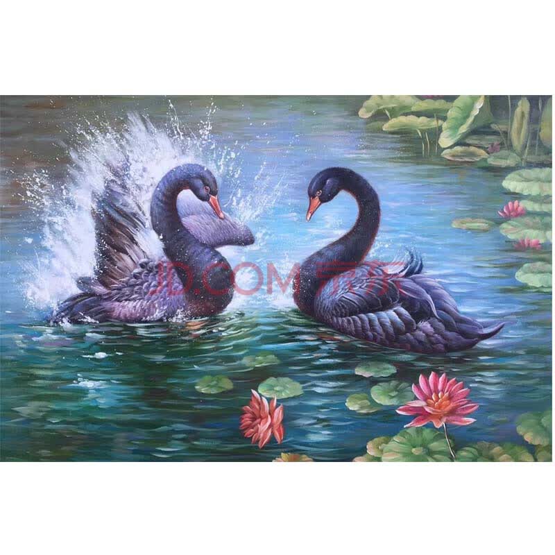 刘欣《鸳鸯戏水》布面油画