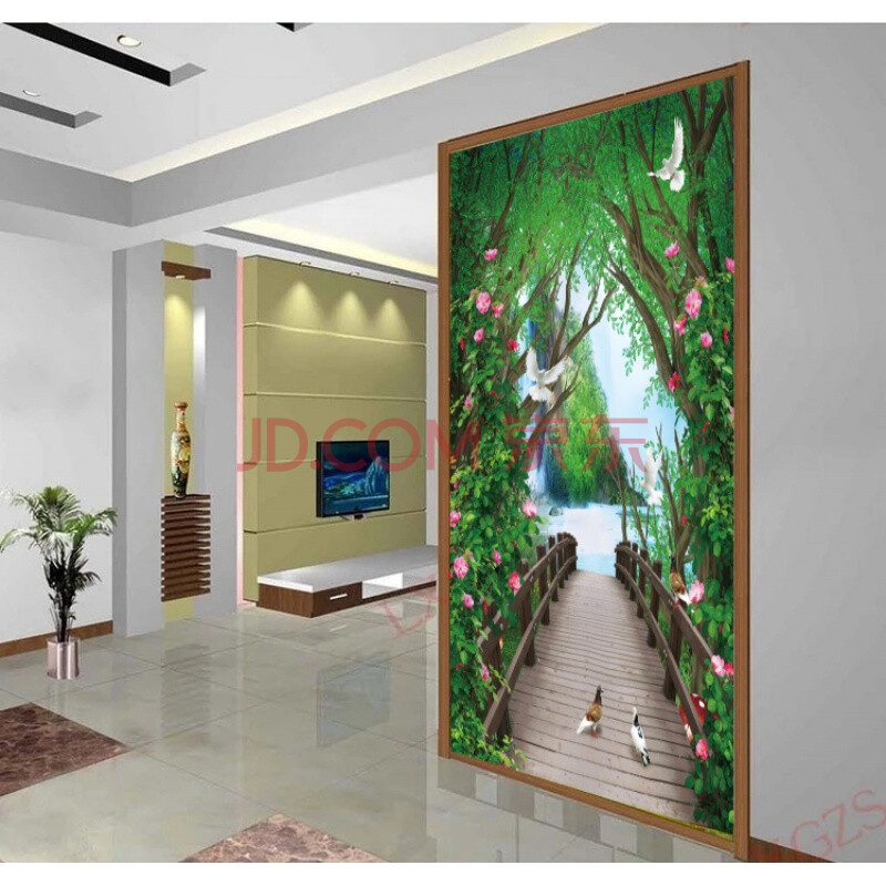3d立体墙贴仿真风景山水过道走廊自粘竖版客厅门面装饰画壁纸 06 超大