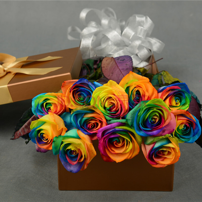 相思递 鲜花礼盒 鲜花盒 七彩玫瑰花 生日礼物 鲜花 11朵七彩玫瑰咖啡