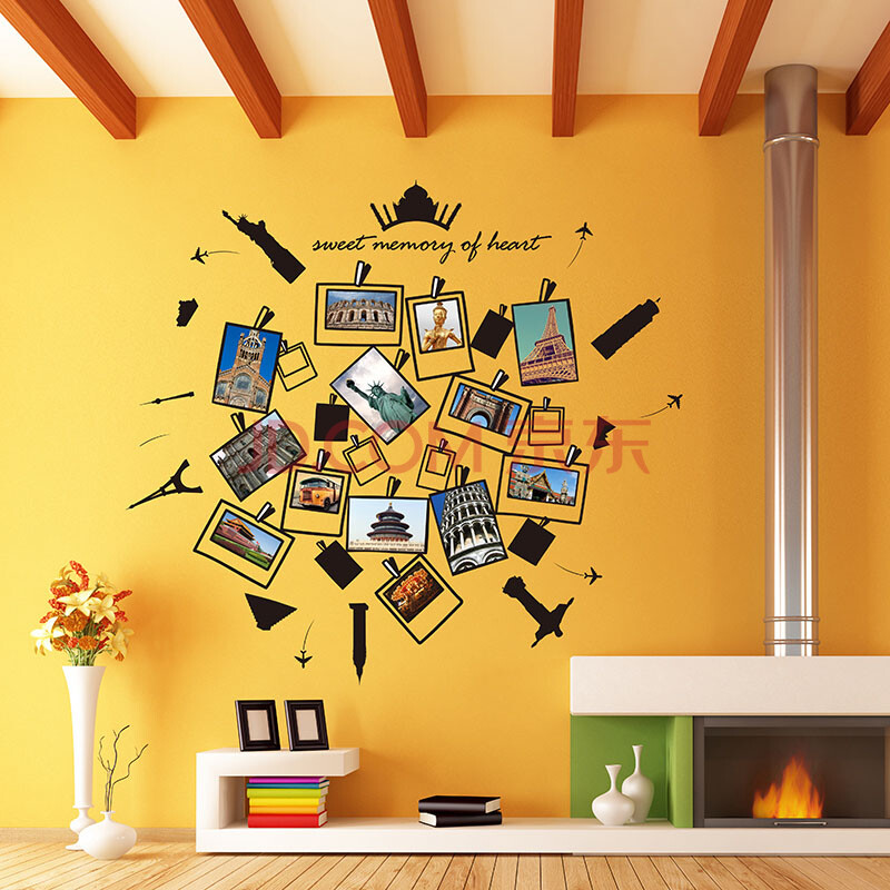 可移除墙壁装饰贴画欧式墙贴纸卧室客厅照片墙画墙上建筑相片贴画 08