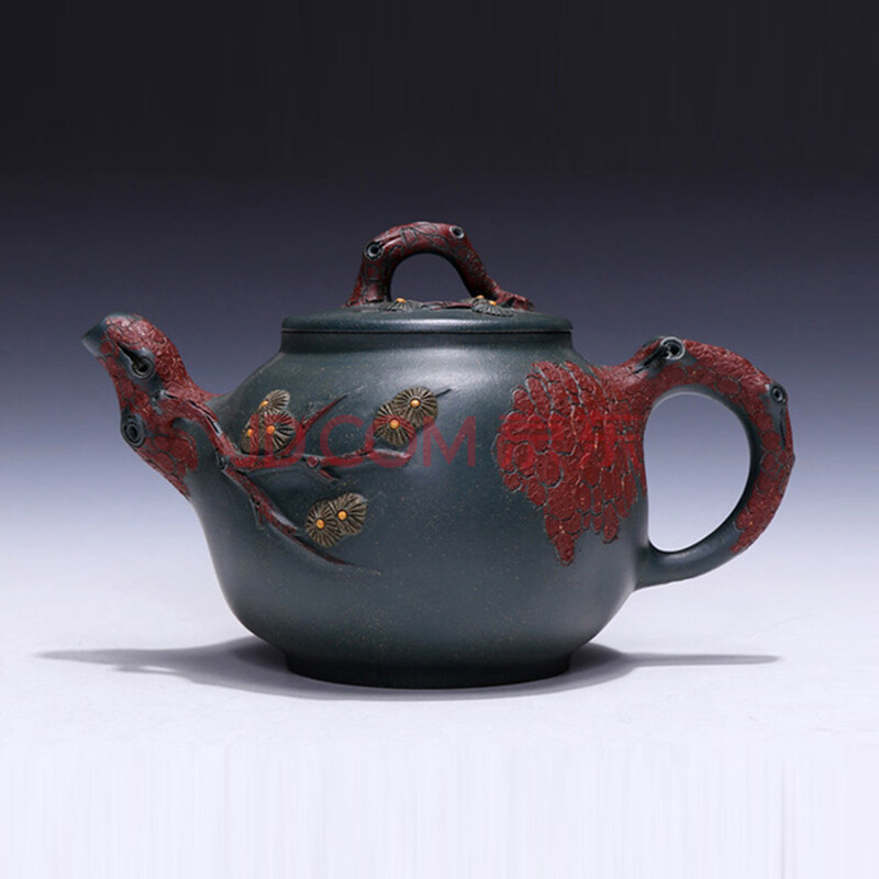 早期民国绿泥 紫砂 工艺美术师 庄永忠作品 青松套具 附证书 执壶照