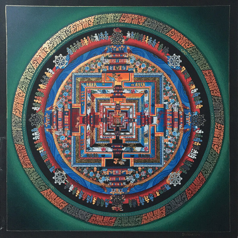 尼泊尔唐卡画师buddha lama作品彩绘描金时轮金刚坛城唐卡(编号278)