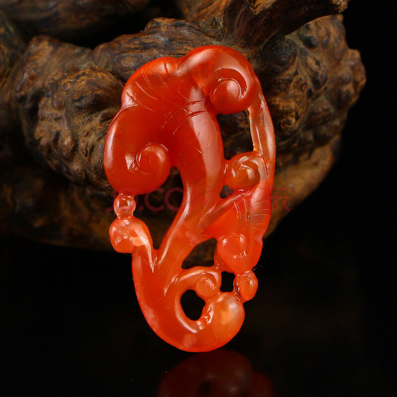 南红玛瑙精雕如意连连挂件13.61克全榕珠宝