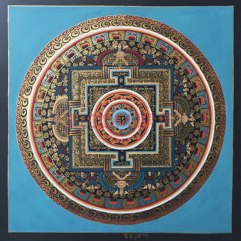 尼泊尔唐卡画师gyan lama作品彩绘描金坛城唐卡(编号254)