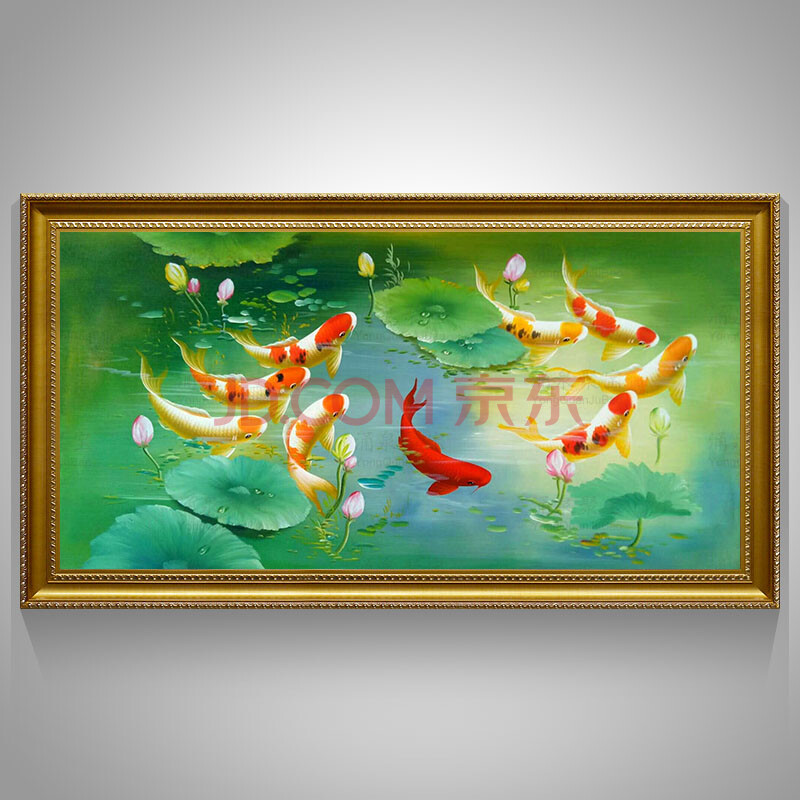 鱼图油画欧式客厅装饰画新中式家居挂画餐厅玄关横幅有框画招财风水画