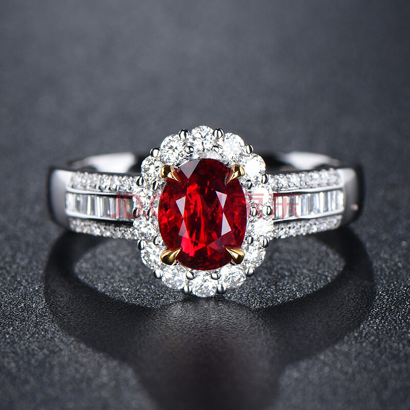 gil证书1ct莫桑比克无烧鸽血红红宝石戒指18k金镶嵌钻石