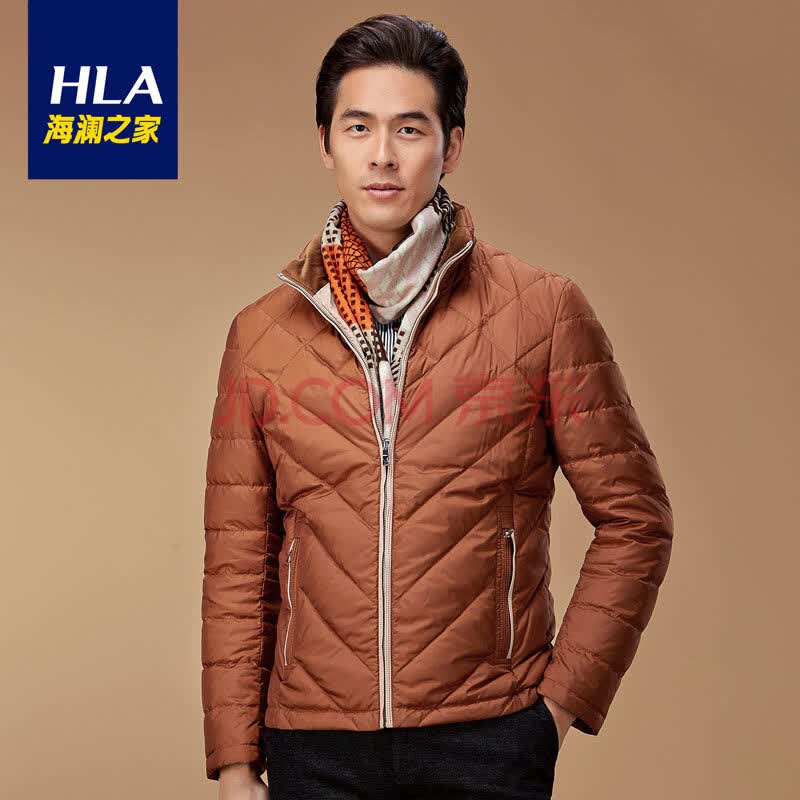 heilan home/海澜之家2015冬季新品男装拼色立领羽绒服外套 浅橙(an)