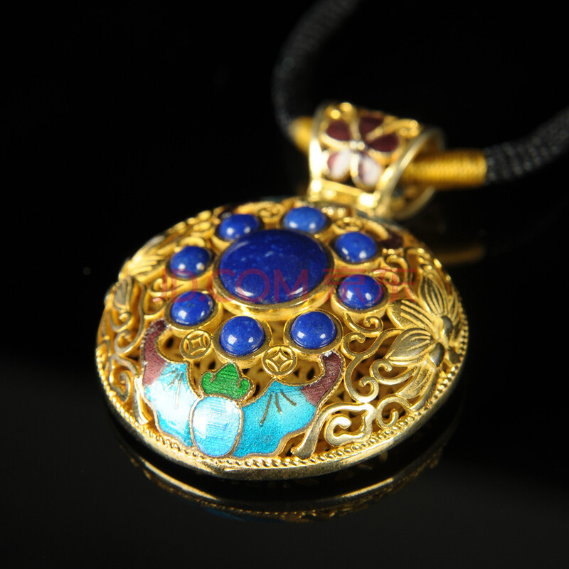 掐丝珐琅镶青金石吊坠