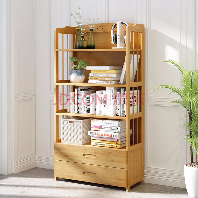 竹艺佳(zhuyijia)简易书架落地实木书柜层架置物架文件柜收纳柜储物柜