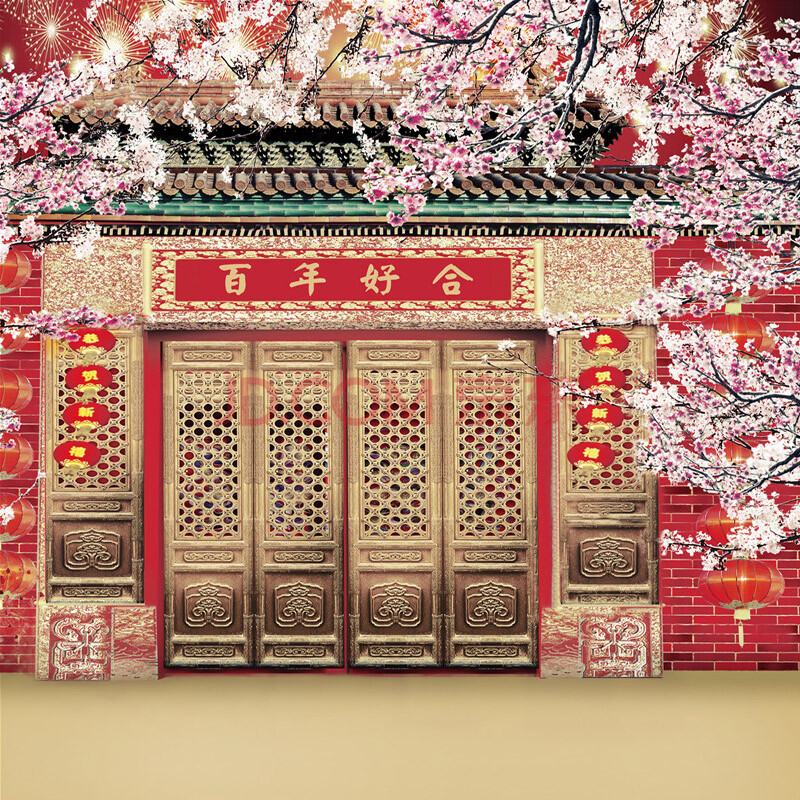 华胜婚纱摄影古装背景儿童影楼拍照结婚照古代婚礼场景背景布 f-6573