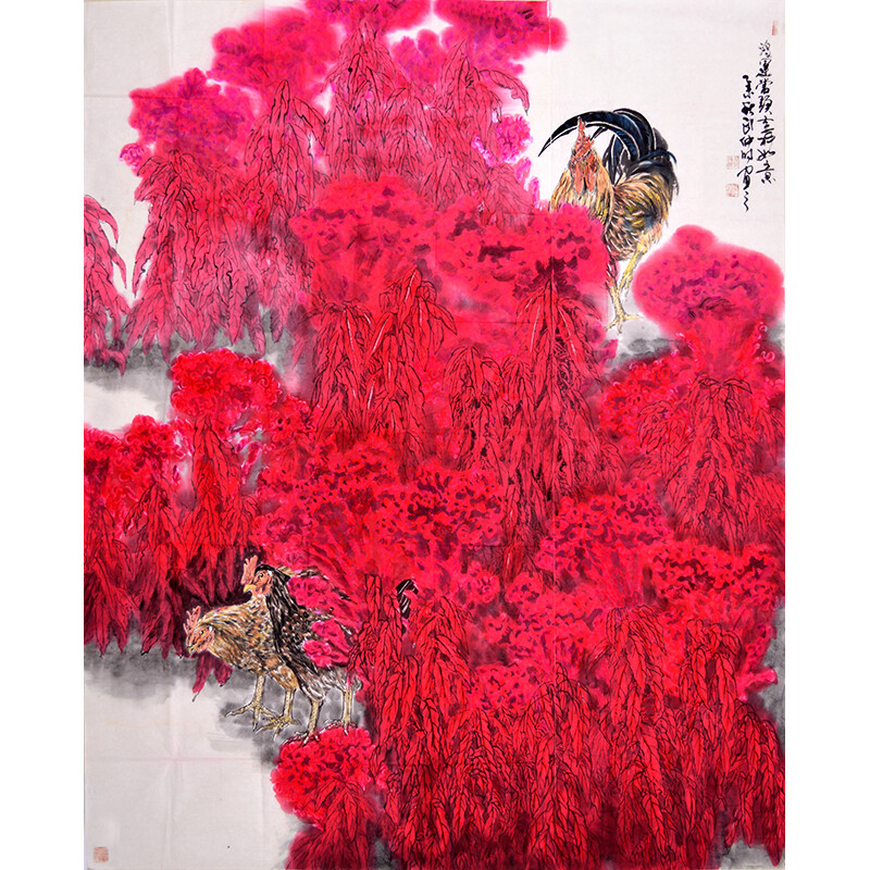 清华美院高研班画家武仲时24平尺巨幅作品《鸿运当头》