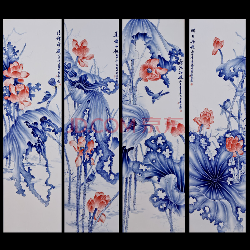 古月老人 江西省高级工艺美术师 周惠胜 作品 荷韵四条屏