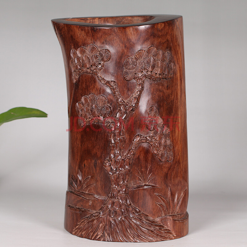 紫檀柳手工雕刻【松树笔筒】150mm130mm248mm