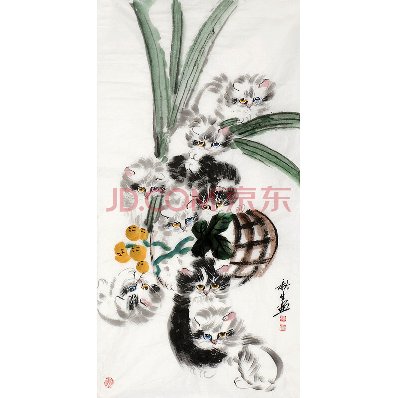 《嬉戏图》杨秋生 当代画猫大家 齐鲁书画研究研院画家,山东省书画