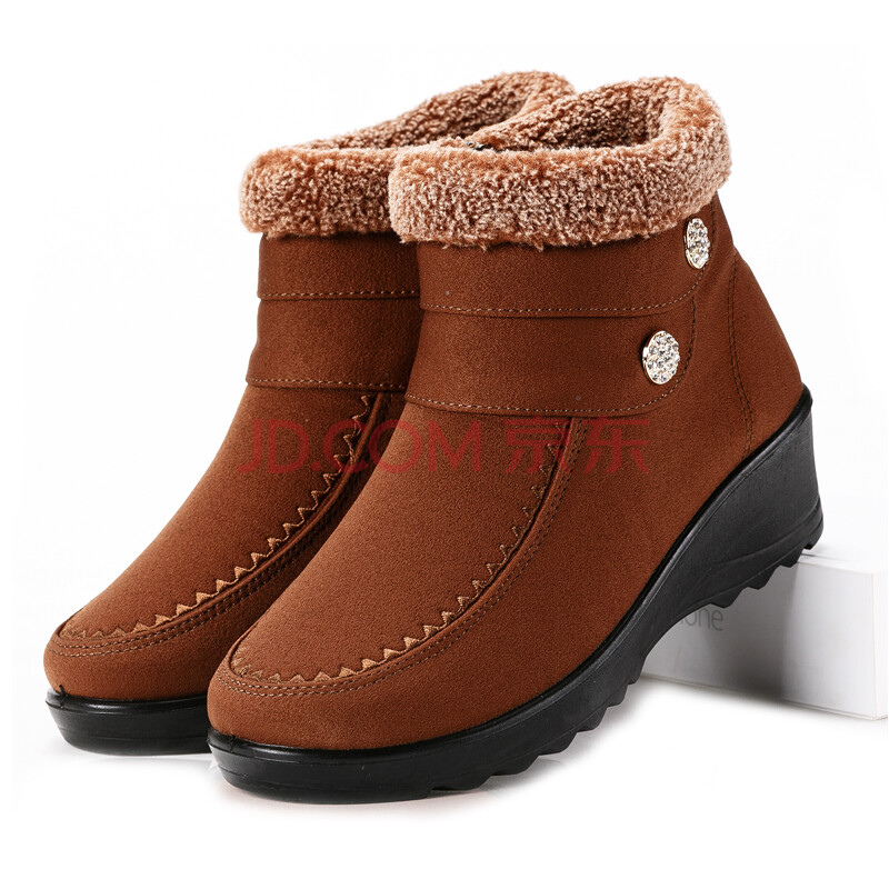 老北京布鞋女棉鞋时尚冬季坡跟厚底女式中老年加绒妈妈鞋保暖防滑高帮