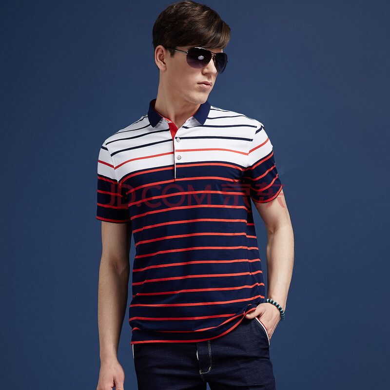 facho菲克商务休闲拼色条纹色织男士短袖polo衫 7801花色 l