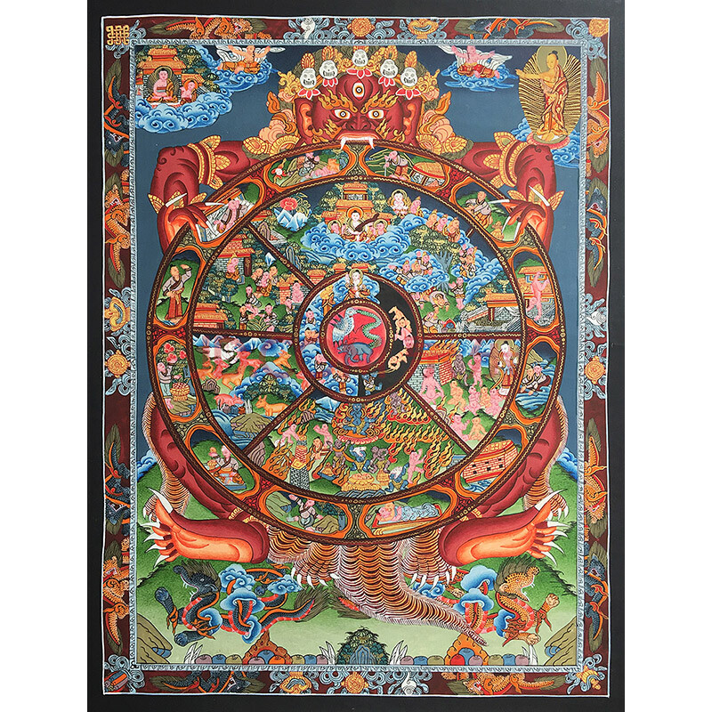 【宗教文化】藏梅寺出品加持尼泊尔唐卡画师surendralama彩绘描金六道