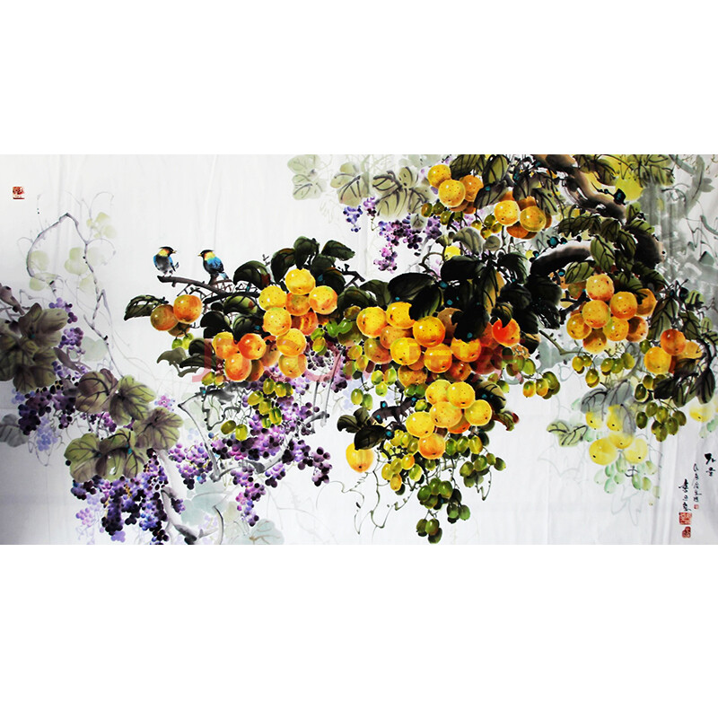 朝鲜画家洪根哲《金桔》水墨画