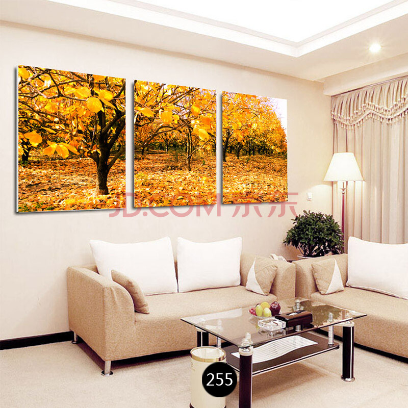 客厅装饰画 家和富贵无框三联画现代简约仿真油画 沙发背景墙壁画