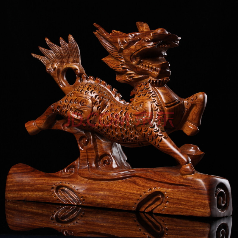 【鹭璐文玩】 麒麟踏元宝花梨摆件