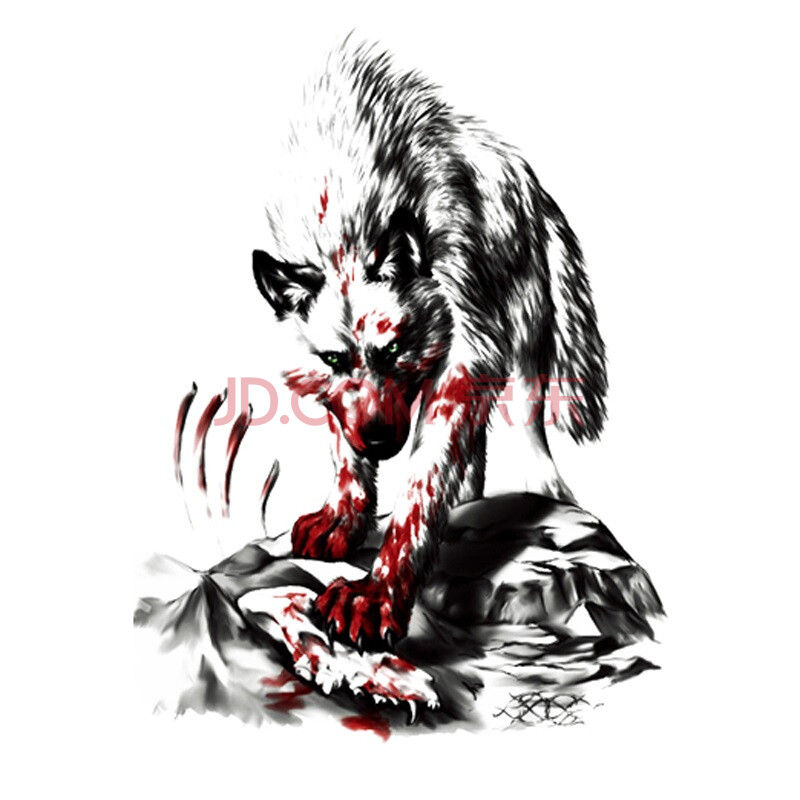 刻沫 新款纹身贴防水男纹身贴纸男女通用假纹身花臂刺青图腾 血狼
