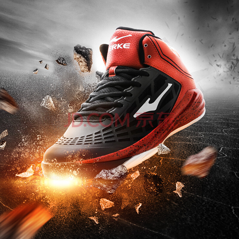 鸿星尔克男鞋篮球鞋男2016夏季新款高帮减震防滑耐磨篮球训练鞋 正黑