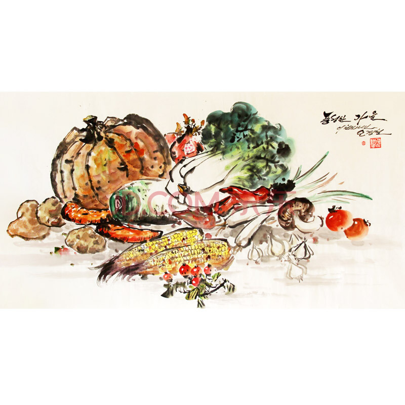 朝鲜一级画家吴京哲《丰收的秋天》水墨画